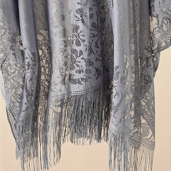 Grey Lace Boho Fringe Beach Cover-Up Wrap - Picture 5 of 5